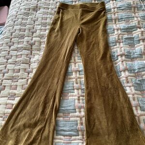 Ribbed Flare Pants in Mustard Brown